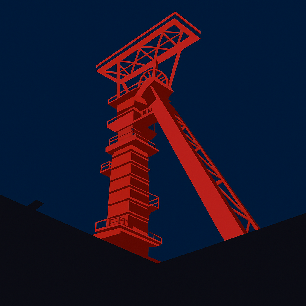 Rotes Schachtgerüst vor blauem Nachthimmel